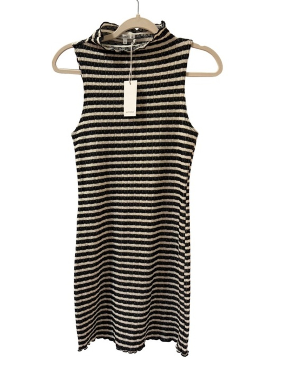 Antistar Black Cream Striped Ribbed Knit Mock Neck Dress Sleeveless S NWT